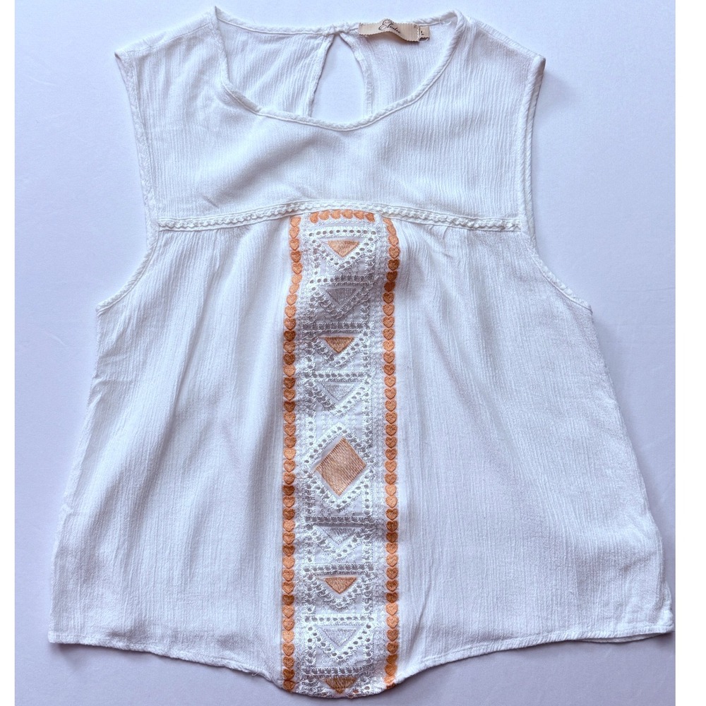 Elodie‎ Embroidered Tank Top Sleeveless Boho Casual White Top Size Large